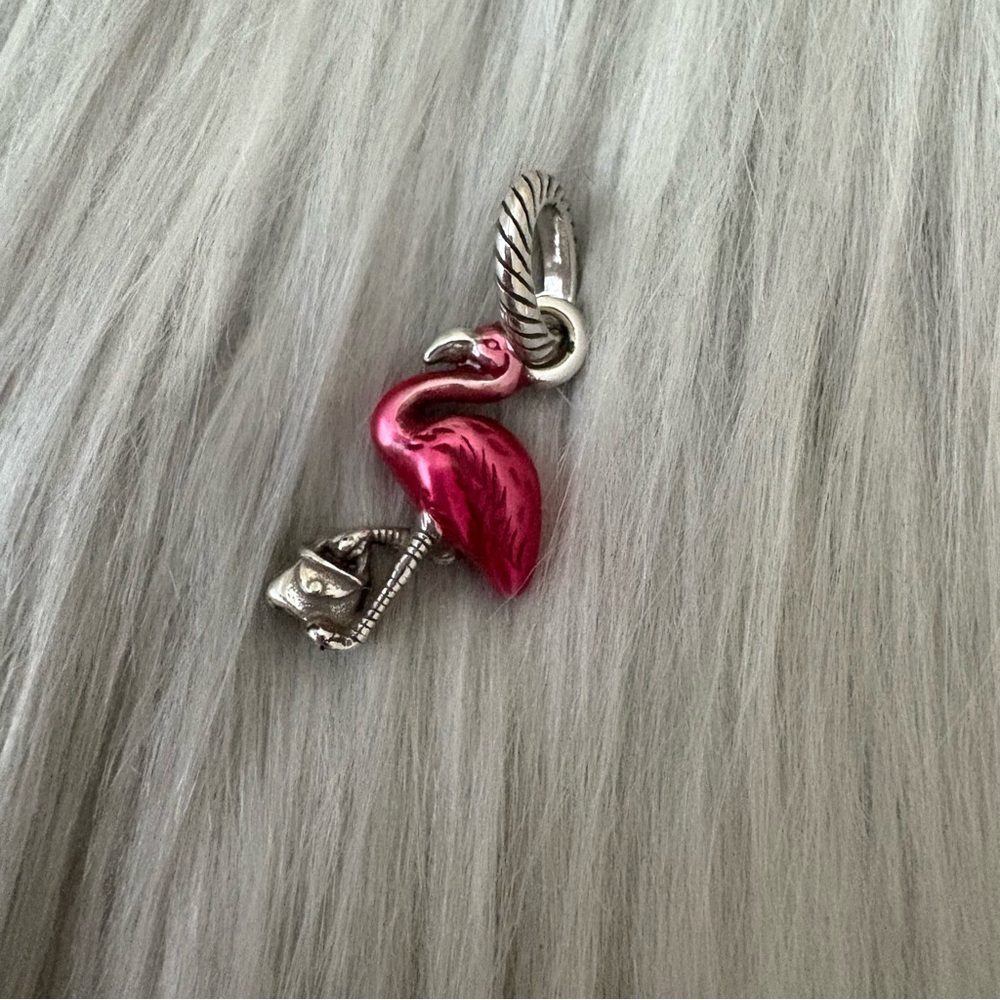 Brighton Flamingo with Purse 
Charm - Pink Enamel & Silver